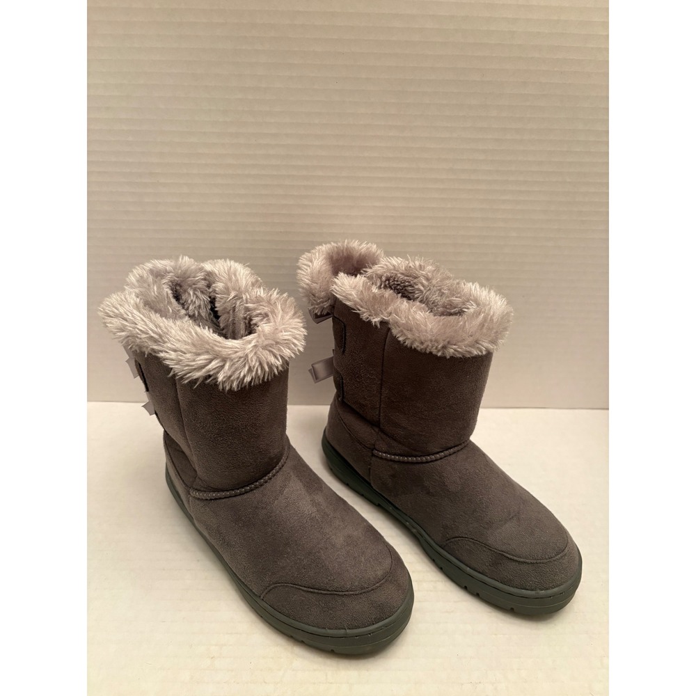 Holly Grey Faux Suede Fur Trim Bow Back Winter Boots US 5 EU 36